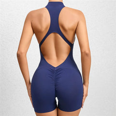 2023 Pad Sleeveless Vest Exercise Crop Yoga Set One Piece Jumpsuit Women Sport Gym Workout Fitness Scrunch Shorts Active Rompers