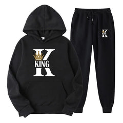 2023 Men Women King and Queen Print Hoodies Set Unisex Lover Couples Hooded Sweatshirt and Sweatpant Sport Jogging Suit for Male