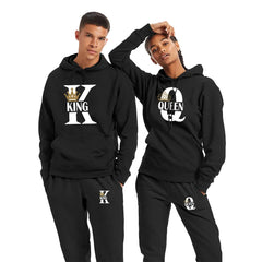 2023 Men Women King and Queen Print Hoodies Set Unisex Lover Couples Hooded Sweatshirt and Sweatpant Sport Jogging Suit for Male