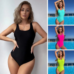 2023 New Swimming Suit Sexy Women's One Piece Slim Fit Slim Fit Gathering Solid Color Swimming Suit Sexy Cross Strap Decoration