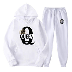 2023 Men Women King and Queen Print Hoodies Set Unisex Lover Couples Hooded Sweatshirt and Sweatpant Sport Jogging Suit for Male